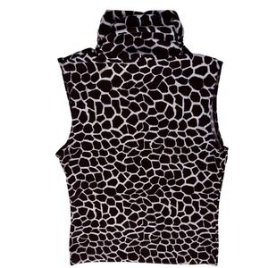 A. Byer Giraffe Print Sleeveless Top Women L Black White Made USA